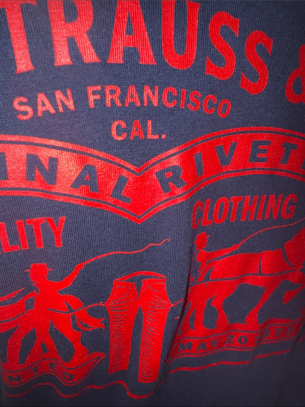 Levi's Navy Blue Classic Logo Short Sleeve Navy Tee with Red Back Graphic Size M - Picture 3 of 8